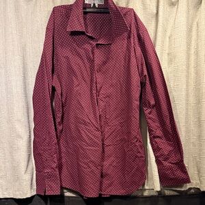 Ambiguous Polka Dot Burgundy Button-Up Shirt M